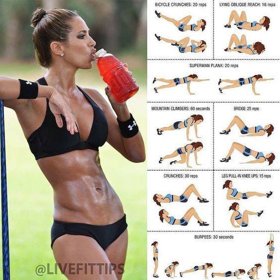 #ABS abs workout @workout . Bycke crunches , lying oblique reach , superman plan , mountain climbers , bridge , #crunches , leg pull in knee ups , burpees #V-ABS #workout #Exercice