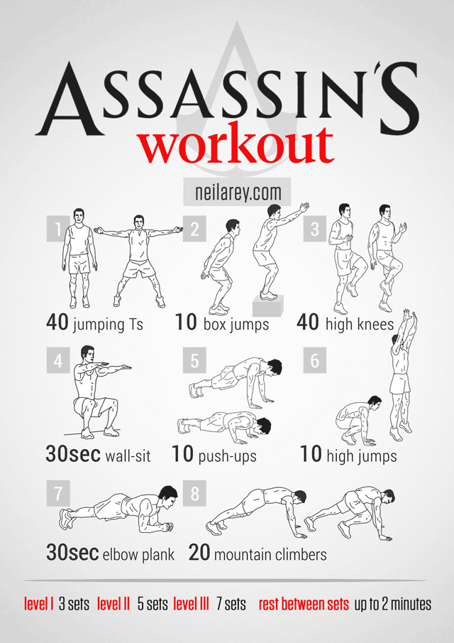 Assassin's workout #HomeWorkout #Fitness #Sport #workout - jumping  ts - box jumps -high knees - wall-sit - push-ups - high jumps - plank - mountain climbers